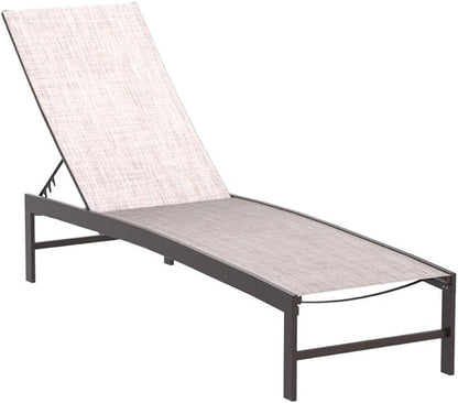 Crestlive Products Lounge Chair Outdoor Set of 2, Aluminum Pool Chaise Lounge Chairs, Adjustable Five-Position Tanning Recliner, All Weather for Patio, Beach, Yard, Pool (Beige)