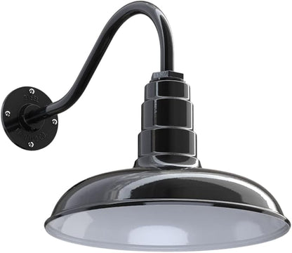 Steel Lighting Co. Topanga Barn Light | Outdoor Wall Mounted | Farmhouse Garage Light Made in America | 14 inch Dome | 16 inch Gooseneck | Black Exterior/White Interior