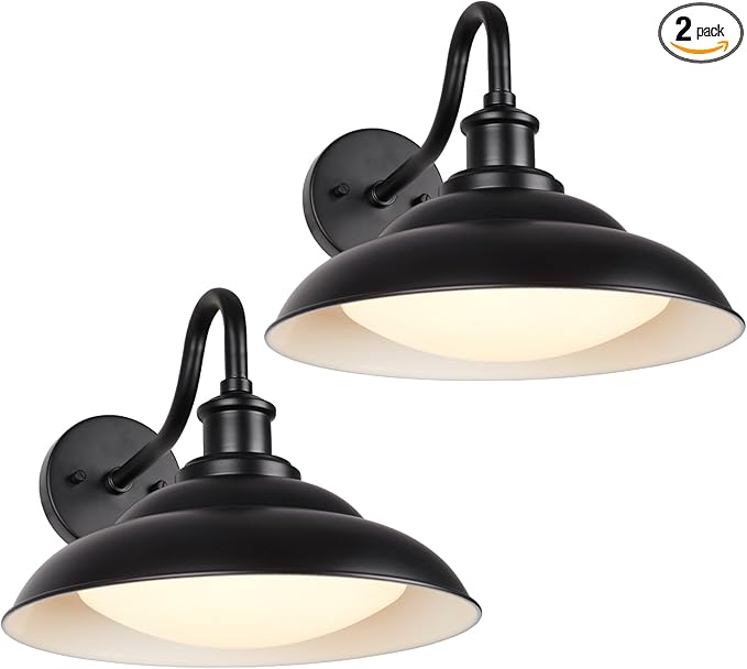 LED Outdoor Barn Lights, 12 Inch Farmhouse Exterior Wall Light Fixtures with Adjustable Color Temperature, Black Porch Lights Outside for House, Outdoor & Indoor, Black White