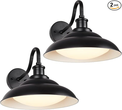 LED Outdoor Barn Lights, 12 Inch Farmhouse Exterior Wall Light Fixtures with Adjustable Color Temperature, Black Porch Lights Outside for House, Outdoor & Indoor, Black White
