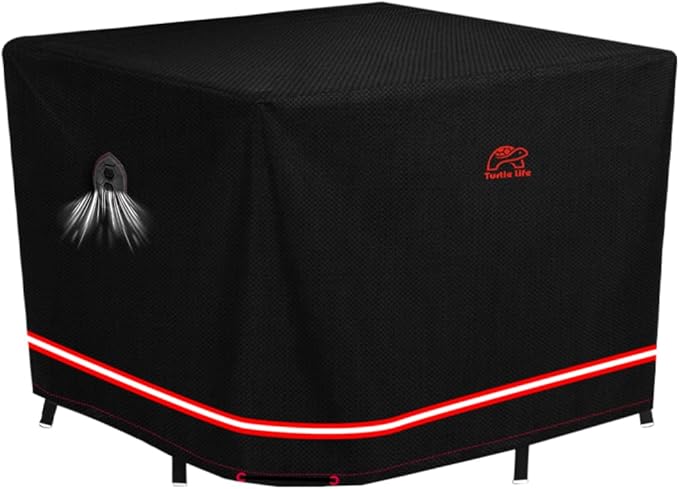 Turtle Life Patio Furniture Sets Cover, Heavy Duty Square Durable Waterproof Outdoor UV Resistant Anti-Fading Dining Table Chairs Furniture Cover, Black, 96"L x 96"W x 29"H