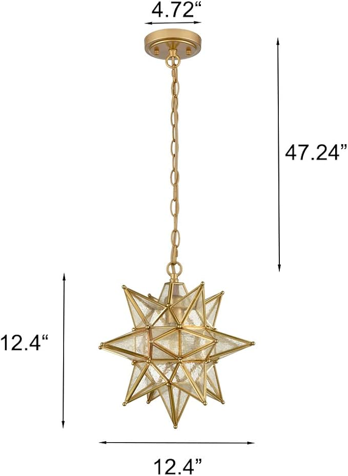 DIRYZON Modern Moravian Star Pendant Light Gold Hanging Ceiling Light Seeded Glass Pendant Lighting for Kitchen Island，13-Inch