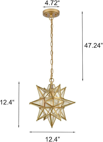 DIRYZON Modern Moravian Star Pendant Light Gold Hanging Ceiling Light Seeded Glass Pendant Lighting for Kitchen Island，13-Inch