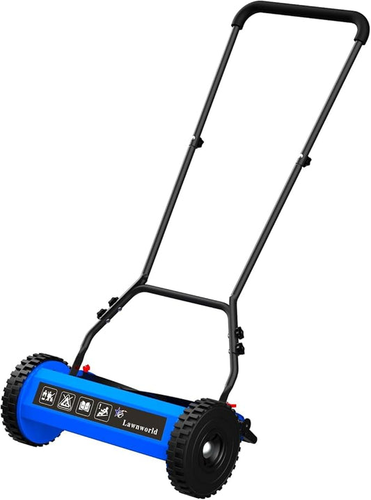 16-Inch Reel Lawn Mower with Tool-Free Blade Adjustment, 5-Blade Manual Push Lawn Mower, 5-Position Height Adjustable Hand Push Reel Mower