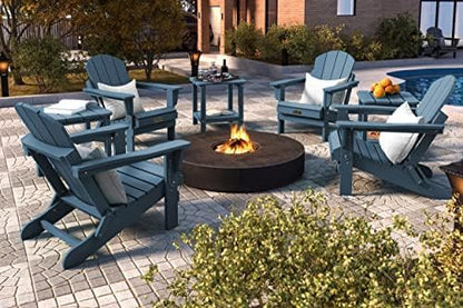 SERWALL Foldable Adirondack Chair Set of 4 for Patio Garden Outdoors Fire Pit-Ocean Blue