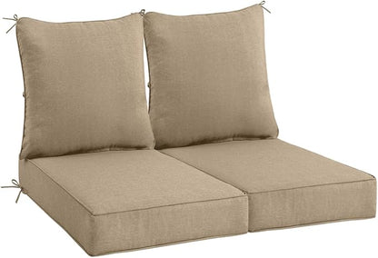 Sundale Outdoor Olefin Deep Seat Cushion Set of 2, Patio Chair Cushion and Pillow, Water-Resistant Sectional Sofa Pad with Straps Khaki, 23 x 26 x 4 Inches