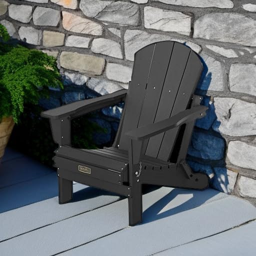 SERWALL Folding Adirondack Chairs Patio Chairs Lawn Chair Outdoor Weather Resistant for Patio Garden, Backyard Deck, Fire Pit - Black
