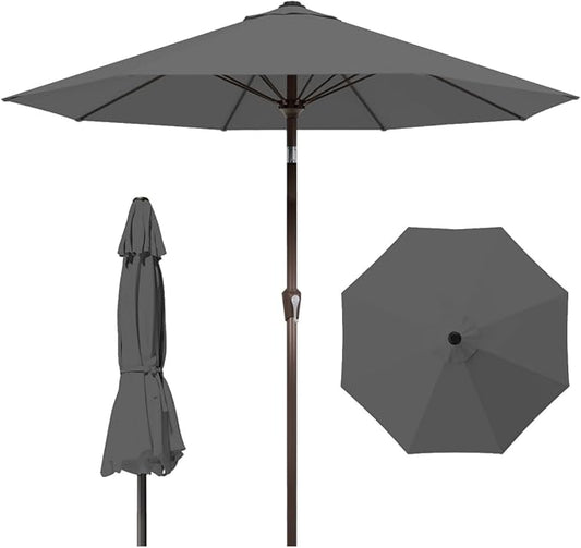 10FT Patio Umbrella Outdoor Market Umbrella with Crank and Tilt, 8 Flexible Fiberglass Ribs, UV-Resistant Waterproof Canopy for Patio, Deck, Garden, Backyard, Gray