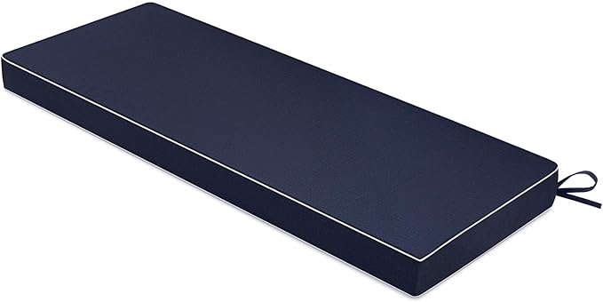 MIULEE Navy Outdoor Bench Cushion Set of 1, 48x18x3 Inch Waterproof Patio Seat Cushions for Swing and Outdoor Furniture Couch Sofa, 3 Year Color Fastness High Density Foam with Adjustable Ties