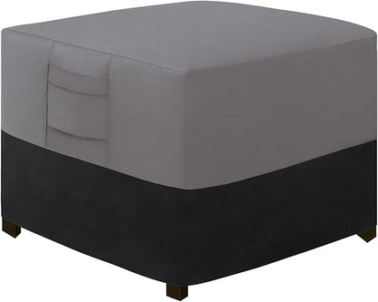 Easy-Going Outdoor Ottoman Cover, Waterproof Patio Ottoman Cover, Heavy Duty Outdoor Furniture Cover with Padded Handles (22"x22"x17", Gray/Black)