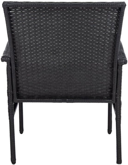 SAFAVIEH Outdoor Collection Moore Black Rattan/Beige Cushion 3-Piece Patio Lounge Bistro Set with Table (PAT9009A)