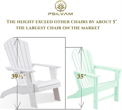 Psilvam Adirondack Chair, Oversized Poly Lumber Fire Pit Chair with Cup Holder, 350Lbs Support Patio Chairs for Garden, Weather Resistant Outdoors Seating, Relaxing Gift for Father & Mother (2,White)