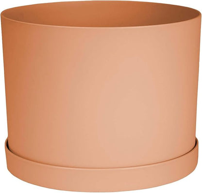 Bloem Mathers 6" Muted Terra Cotta Round Modern Resin Garden Planter Pot with Drainage Holes and Removable Saucer Tray Included