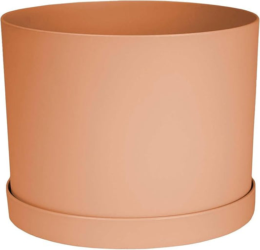 Bloem Mathers 6" Muted Terra Cotta Round Modern Resin Garden Planter Pot with Drainage Holes and Removable Saucer Tray Included