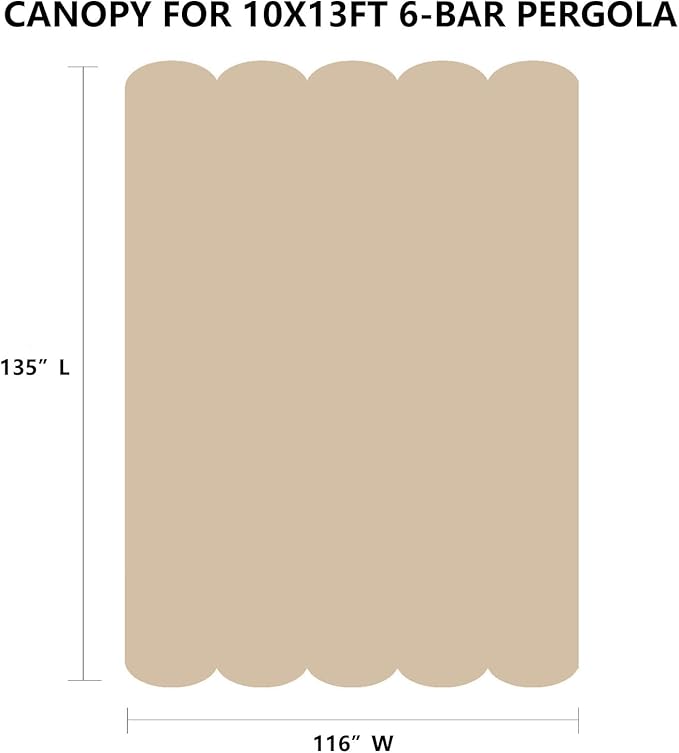 Pergola Shade Cover Replacement Canopy Top Compatible with 10 X 13 ft 6-Bar Pergola Frames - Beige (Canopy Size 116" W x 135" L, Canopy Top Only)