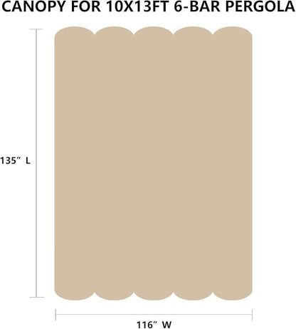 Pergola Shade Cover Replacement Canopy Top Compatible with 10 X 13 ft 6-Bar Pergola Frames - Beige (Canopy Size 116" W x 135" L, Canopy Top Only)