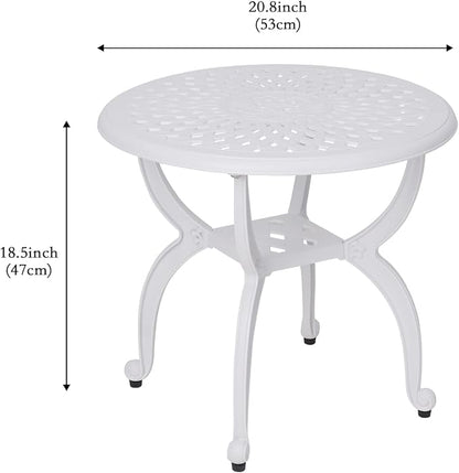 YKSY&YKSY Jardin DE Centennial Cast Aluminum Outdoor Side Table,Anti-Rust Outdoor End Table,Patio Coffee Bistro Table for Indoor,Garden,Porch,Balcony(Round White)