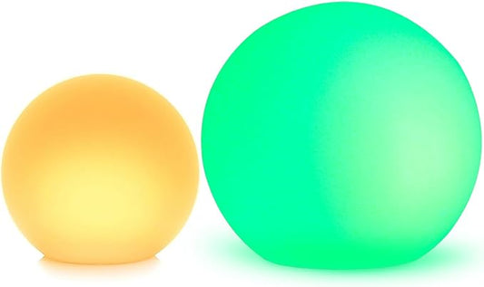 Mr.Go 14-inch LED Ball Light and 20-inch LED Globe Light Bundle, Rechargeable, Remote Control, Dimmable 16 RGB Colors 4 Modes, Waterproof, Great as Night Light Mood Lamp Ambient Lighting Decorations