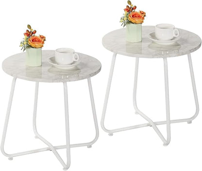 VECELO Patio Outdoor Side Snack Table,Small Round Anti-Rust Metal Style for Garden Balcony,Yard,Living Room