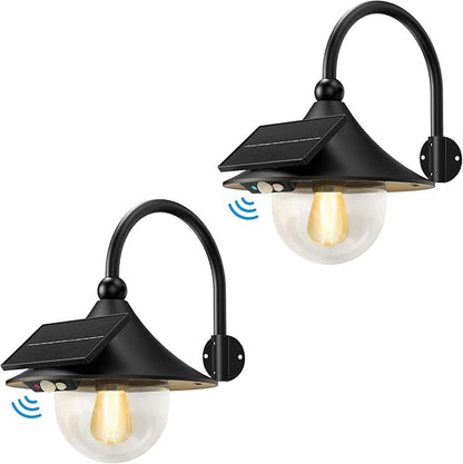 Auzev Solar Lanterns Lights Outdoor Solar Barn Light with 3 Lighting Modes, Motion Sensor LED Retro Wall Mount Waterproof Dusk to Dawn Outside Lighting for Farmhouse, Patio, Garden,Shed (Black-2Pack)