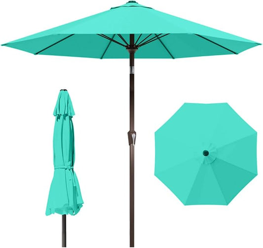10FT Patio Umbrella Outdoor Market Umbrella with Crank and Tilt, 8 Flexible Fiberglass Ribs, UV-Resistant Waterproof Canopy for Patio, Deck, Garden, Backyard, Turquoise Blue