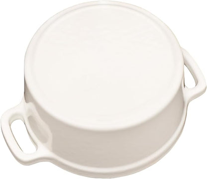 Flavehc Mini Cocotte 16 oz Mini Dutch Oven 0.5 qt. Cast Iron Garlic Roaster for Oven Garlic Confit Pot Ramekins with Lids Oven Safe Set of 2, White