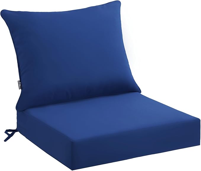 PatioGlow Outdoor Seat Cushion Set 22 x 22 x 4 Inch, Waterproof & Fade Resistant Patio Furniture Cushions with Removable Cover and Ties, Thick Deep Seating Pads for Outside Chair Sofa Couch, Blue