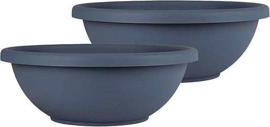 The HC Companies 20 Inch Shallow Garden Bowl Plant Pot with Drainage, Lightweight UV-Resistant Plastic Planters for Succulents, Herbs & More, 2-Pack Planters for Indoor Outdoor Home Decor, Slate Blue