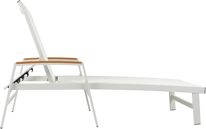 Christopher Knight Home Patio Aluminum Chaise Lounge, Adjustable Mesh Chaise Lounge, 5 Position Back Recliner, Lounge Chair with Armrest, Ourdoor Deep Seating Lounge for Poolside Backyard, White