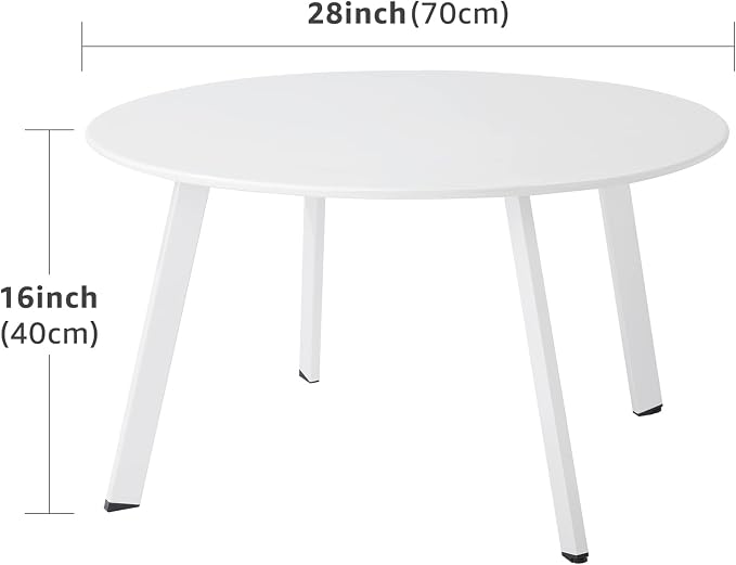 Meluvici Outdoor Side Table, Outdoor/Indoor Metal Steel Patio Coffee Table, Round Weather Resistant Anti-Rust, White