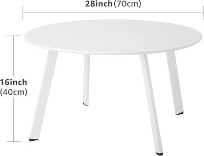 Meluvici Outdoor Side Table, Outdoor/Indoor Metal Steel Patio Coffee Table, Round Weather Resistant Anti-Rust, White