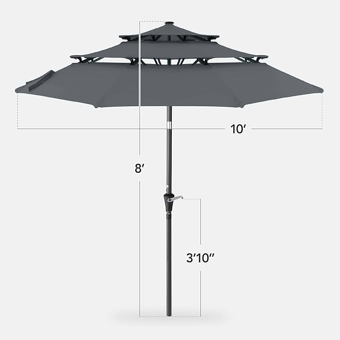 Best Choice Products 10ft 3-Tier Market Patio Umbrella, Outdoor Sun Shade with Tilt, Crank Lift, 8 Ribs for Backyard, Deck, Poolside – Slate