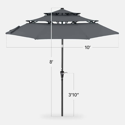 Best Choice Products 10ft 3-Tier Market Patio Umbrella, Outdoor Sun Shade with Tilt, Crank Lift, 8 Ribs for Backyard, Deck, Poolside – Slate