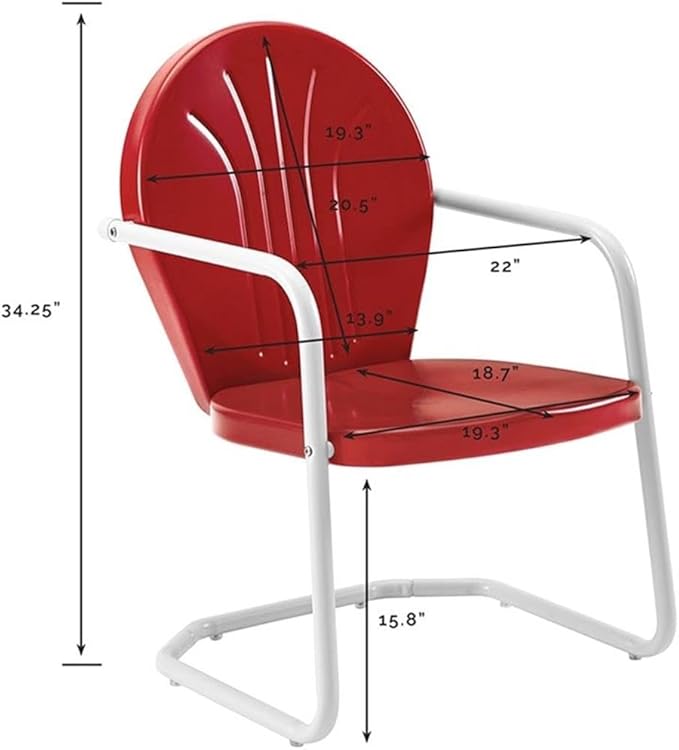 Crosley Furniture Griffith 3-Piece Outdoor Chair and Side Table Set, Retro Metal Bistro Patio Sets for Porch, Red