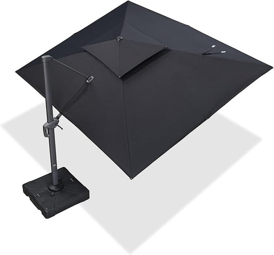 PURPLE LEAF Cantilever Patio Umbrella Outdoor Aluminum Offset Square Umbrella Windproof Heavy Duty Hanging Outside Umbrella for Deck Pool Garden