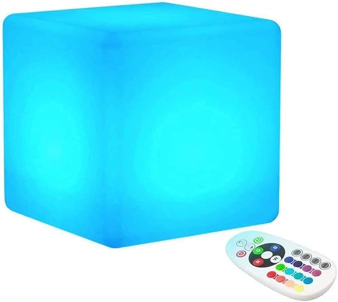 LED Mood Cube Light, Waterproof Rechargeable LED Bedside Table Lamp,Night Light with 16 Color Change and 4 Flash Modes,Suits for Outdoor Indoor Decoration (15x15x15cm)