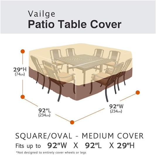 Vailge Waterproof Patio Furniture Set Cover with Padded Handles, Patio/Outdoor Table Cover, Patio/Outdoor Dining Square Table Chairs Cover(Large,Beige & Brown)