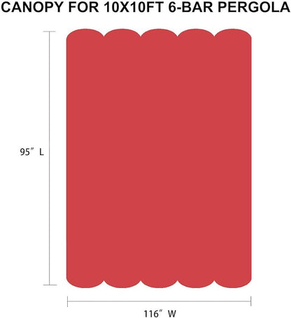 Pergola Shade Cover Replacement Canopy Top Compatible with 10 X 10 ft 6-Bar Pergola Frames - Red (Canopy Size 116" W x 95" L, Canopy Top Only)