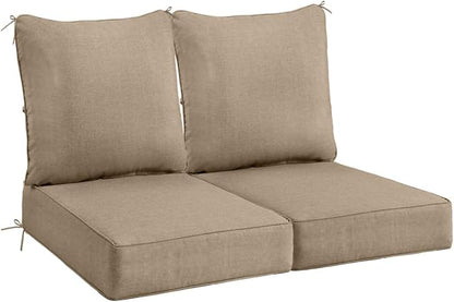 Sundale Outdoor Olefin Deep Seat Cushion Set of 2, Patio Chair Cushion and Pillow, Water-Resistant Sectional Sofa Pad with Straps Khaki, 23 x 26 x 6 Inches