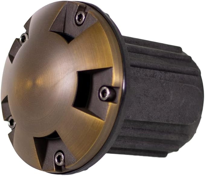 12V Brass In-Ground Well Light (Turret Top) with 5W 2700K Warm White MR16 LED Bulb & PVC Sleeve for Low Voltage Landscape Lighting of Outdoor Pathway, Garden, Shrubs, Columns or Trees