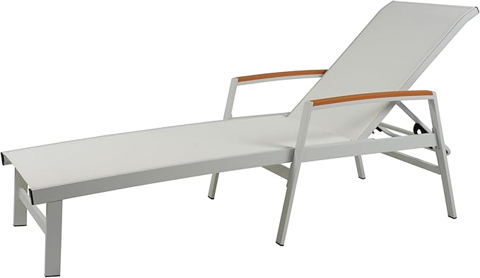 Christopher Knight Home Patio Aluminum Chaise Lounge, Adjustable Mesh Chaise Lounge, 5 Position Back Recliner, Lounge Chair with Armrest, Ourdoor Deep Seating Lounge for Poolside Backyard, White
