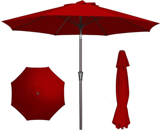 PatioKingdom 9FT Patio Outdoor Umbrella-UPF 50+ Sun Shade with Wind Vent, Push-Button Tilt & Smooth Crank Lift, Rust-Resistant Fiberglass Frame for Garden, Backyard,Yard (Red, 9FT)
