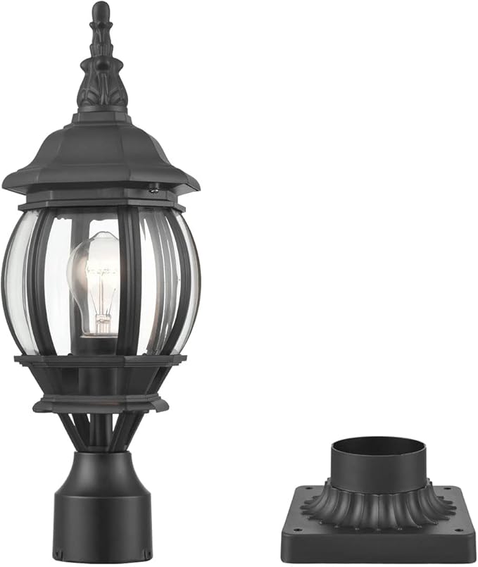 HOLKIRT Outdoor Post Light,Vintage Lamp Post Light Fixture,Waterproof Exterior Post Lantern with Pier Mount Base for Pathway Garden Post Pole Mount,Matte Black