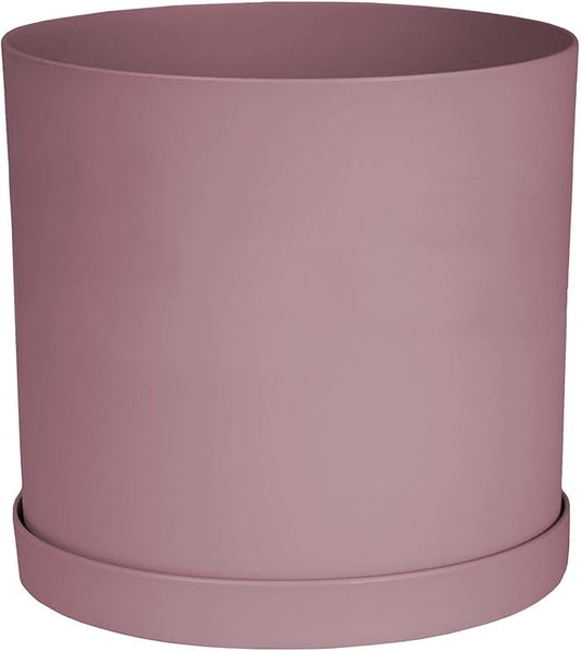 Bloem Mathers 12" Dusty Rose Round Modern Resin Garden Planter Pot with Drainage Holes and Removable Saucer Tray Included