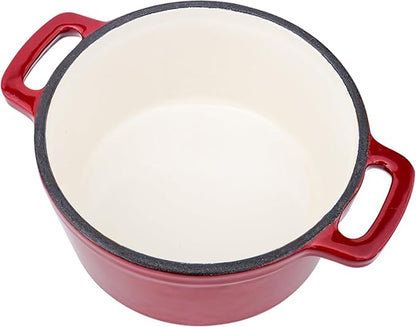Flavehc Mini Cocotte 16 oz Mini Dutch Oven 0.5 qt. Cast Iron Garlic Roaster for Oven Garlic Confit Pot Ramekins with Lids Oven Safe Set of 2, Red
