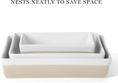 MARTHA STEWART 3-Piece Oven to Table Stoneware Bakeware Set – Baking Dish & Casserole Set – Grey – Durable Oven-Safe Bakeware for Baking and Serving