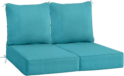 Sundale Outdoor Olefin Deep Seat Cushion Set of 2, Patio Chair Cushion and Pillow, Water-Resistant Sectional Sofa Pad with Straps Teal, 24 x 24 x 6 Inches