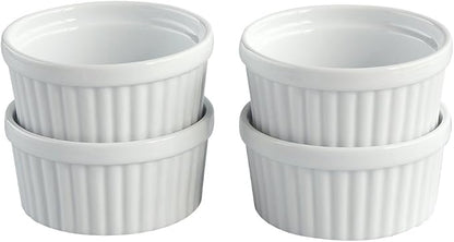 Cinf Porcelain Ramekins 6 oz Pudding Cup Baking Cup Bowls Dishes, Set of 4,Souffle Cups Dishes, Dipping Sauce,Creme Brulee, Custard Cups, Desserts, Oven, Microwave, Freezer and Dishwasher Safe