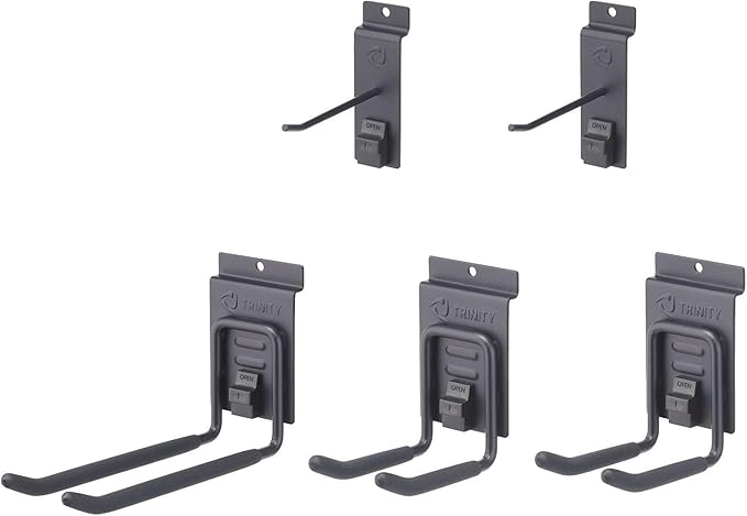 TRINITY 7-Piece Wall Mounted Storage Track System, Garage & Tool Organization Set with 2 PVC 28" Panels and 5 Hooks, Up To 150 Lbs Per Panel, Gray