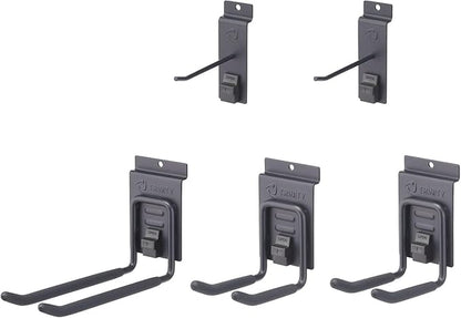 TRINITY 7-Piece Wall Mounted Storage Track System, Garage & Tool Organization Set with 2 PVC 28" Panels and 5 Hooks, Up To 150 Lbs Per Panel, Gray